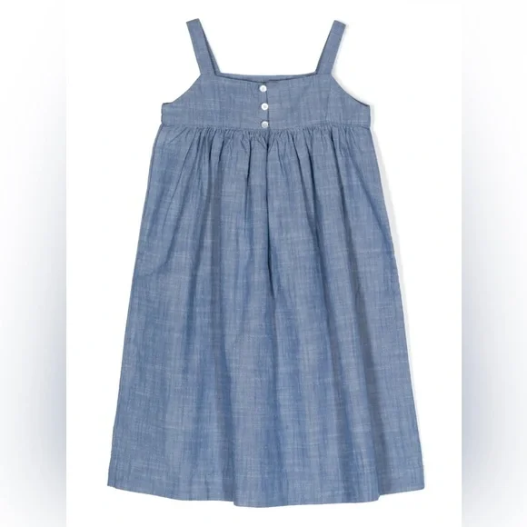 NWT Bonpoint Fedora Cotton Chambray Dress with Floral Embroidery, Size 10A